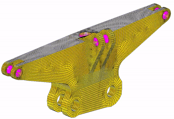 Animation of a shape optimization of an aerospace engine mount.