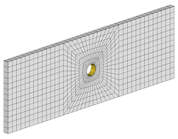 Design regions of an open hole coupon. Each design region allows for expansion or contraction during the shape optimization.